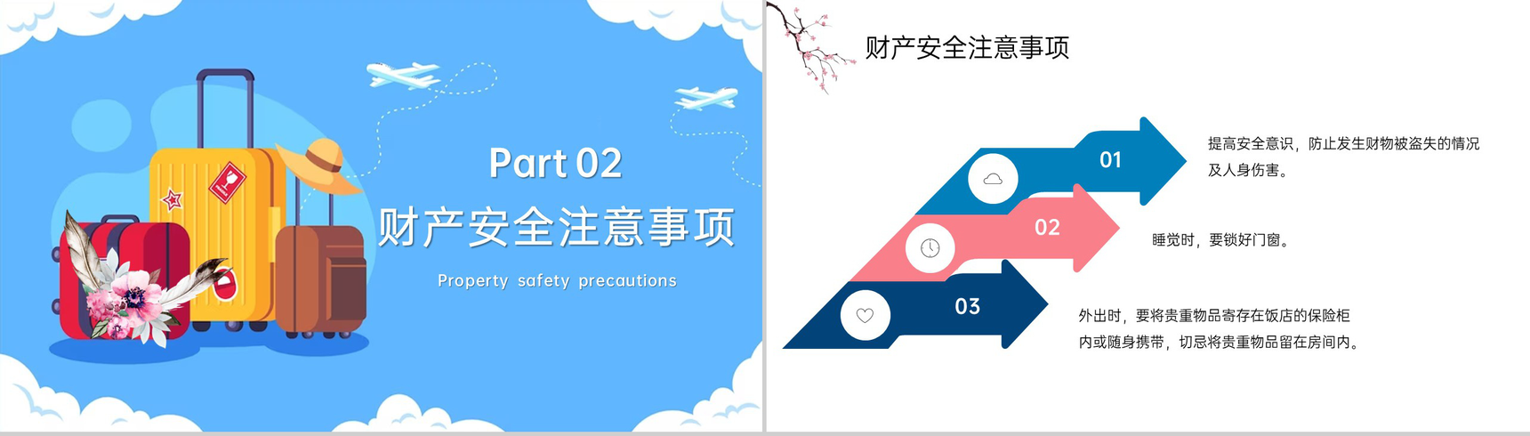 蓝色简约小清新风国庆假期出去游玩安全注意事项PPT模板-4