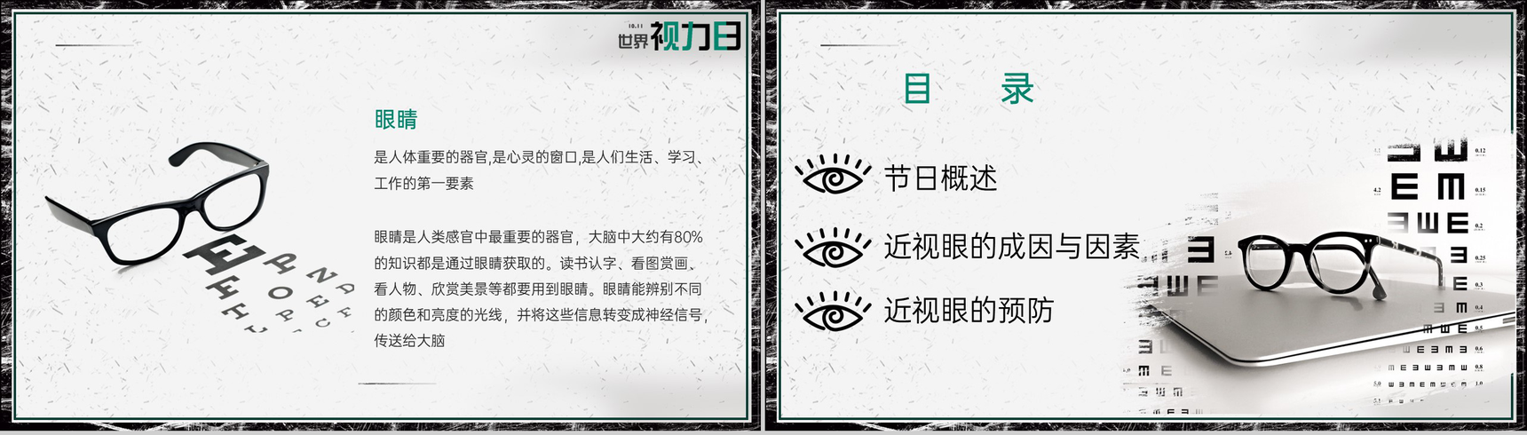 灰色简约世界视力日宣传近视眼的成因与因素主题汇报PPT模板-2