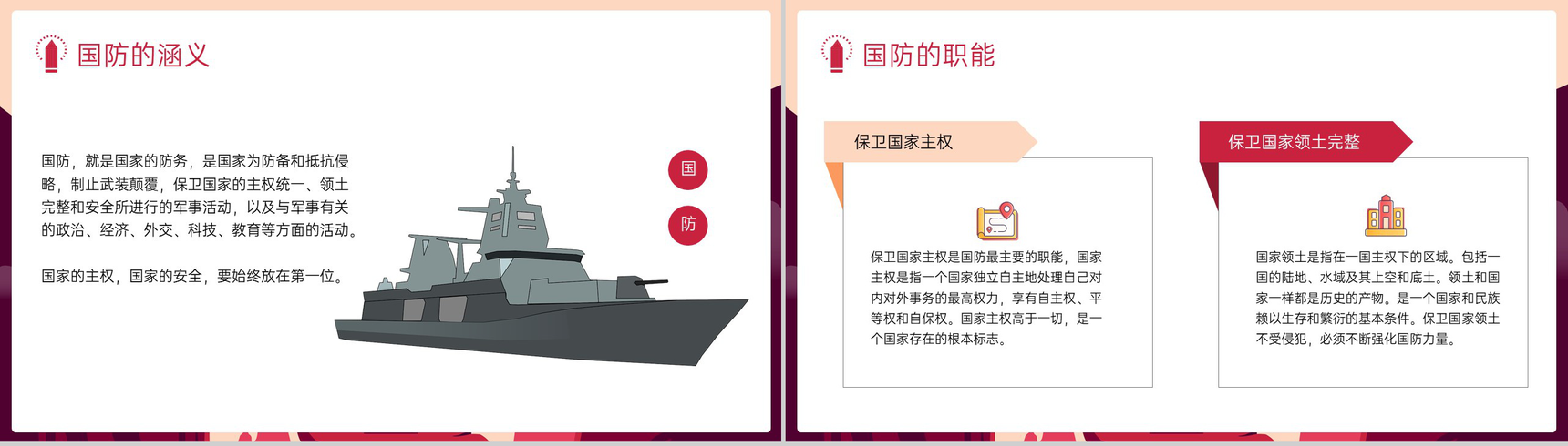 红色中国风国防知识宣讲教育主题班会PPT模板-3