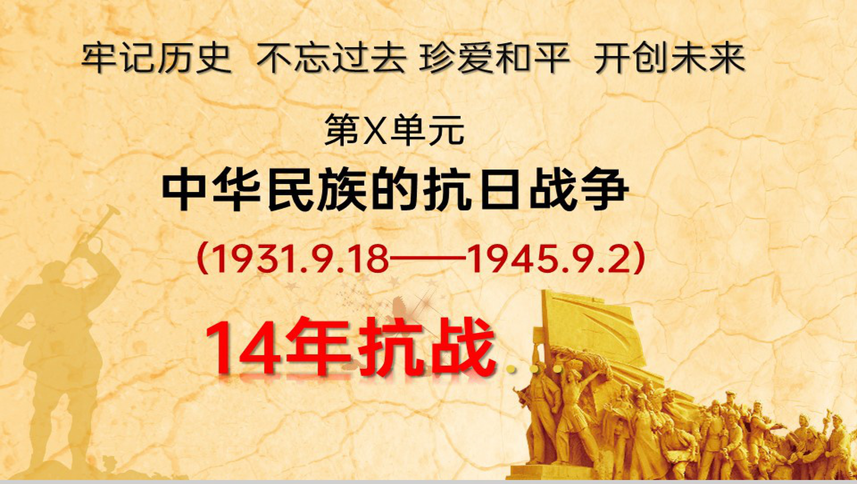 黄色简约缅怀先烈勿忘国耻从九一八到西安事变主题教育PPT模板-青笺画卿颜PPT