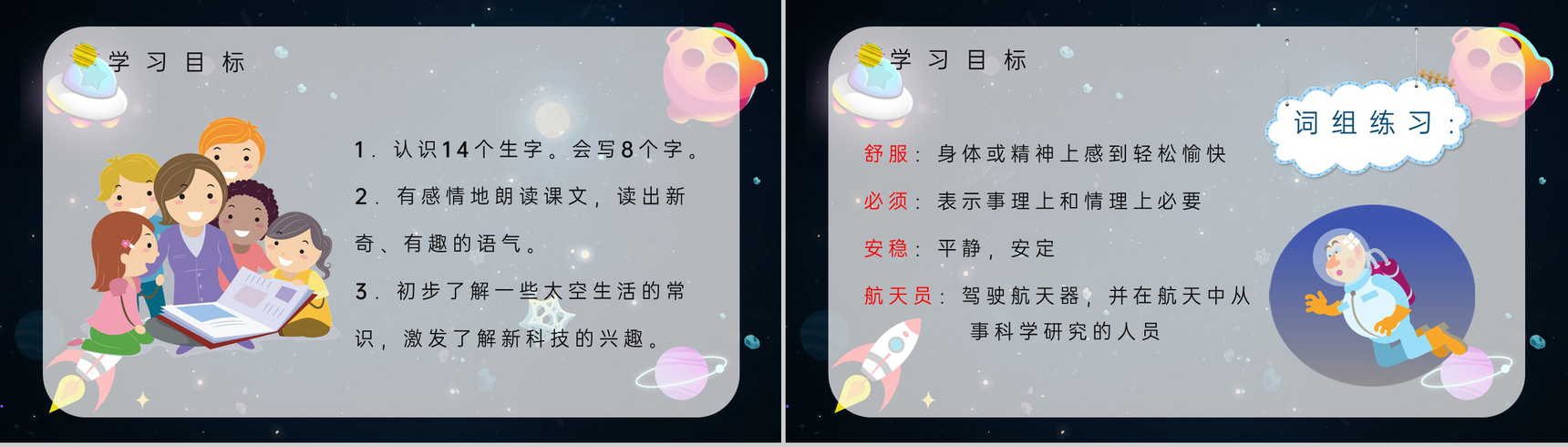 小学课文《太空生活趣事多》二年级语文上册导读知识点梳理课后习题PPT模板-4